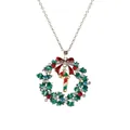 Collana a ghirlanda di Natale con foglie smaltate e strass scintillanti su catena argento - Stile Bastoncino di Zucchero (A3043-1)