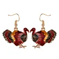Thanksgiving turkey dangle earrings with colorful enamel finish and gold hooks - Red Yellow Black Brown Style (F1490)