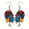 Colorful enamel Thanksgiving turkey drop earrings with gold-tone finish hooks - Bright Multicolor Style (F1491)