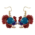 Retro colorful enamel turkey drop earrings in red blue and purple with gold plating - Vivid Red Blue Purple Style (F1492)