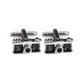 Silver vintage camera cufflinks with black enamel details and swivel back closures - Vintage Camera Shape Style (B1449)