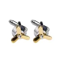 Polished silver and gold propeller cufflinks with centered crystal for men - Gold Propeller Rhinestone Style (B1450)