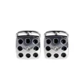 Silver square cufflinks with black dot pattern and center crystal for men's business wear - Square Nine Grid Rhinestone Style (B1451)