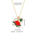 Christmas necklace featuring a red and white stocking pendant with green snowflake motif - Christmas Boot (A3009)