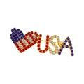 Patriotic USA heart brooch with red white and blue rhinestones on a gold setting - Heart USA Style (C2314)