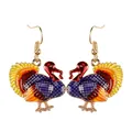 Colorful turkey drop earrings in gold alloy with festive enamel finish for women - Gradient Multicolor Style (F1495)