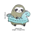 Cute enamel pin featuring a sloth with a dinosaur swim ring on white background - Sloth Dinosaur Style (C2341)