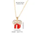 Christmas necklace with red enamel gift box pendant and crystal bow on gold chain - Red Gift Box (A3010)