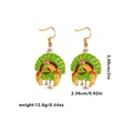 Colorful turkey drop earrings for Thanksgiving in gold finish with measurements - Green Yellow Orange Red Style (F1497-GR)