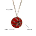 Collier pendentif basket-ball avec émail rouge et chaîne en métal argenté - Style Basket-ball