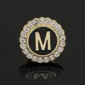 Letter M gold brooch with black enamel and sparkling rhinestones on a mirror surface - C2173-M Brooch