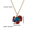 Colorful turkey pendant necklace for Thanksgiving with detailed dimensions and golden chain - Bright Painted Turkey Style (A3033)