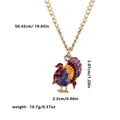 Golden turkey pendant necklace with colorful enamel detailing and size measurements - Dark Blue Orange Turkey Style (A3034)