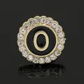 Circular brooch with golden letter O and crystal inlay over a black enamel finish - C2173-O Brooch