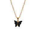 Bohemian gold chain necklace featuring a black butterfly pendant on a white background - A3055-BL (Solid Black Butterfly)