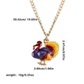 Enamel turkey pendant necklace for Thanksgiving with dimensions and weight info - Traditional Color Turkey Style (A3036)