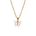 Bohemian gold chain necklace featuring a delicate white pearl-texture butterfly pendant - A3055-WH (Solid White Butterfly)
