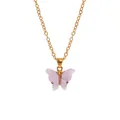 Golden O-chain necklace featuring a translucent lavender butterfly pendant with pearl finish - A3055-PU (Solid Purple Butterfly)