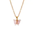 Chic golden chain necklace featuring a pink marble textured butterfly pendant charm - A3055-PI (Light Pink Butterfly)
