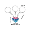 Three-piece heart-shaped friendship keychain set with pink blue gradient glitter and alloy finish - Pink Blue Gradient Enamel Style (D1384-2)