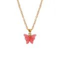 Bohemian style pink butterfly pendant necklace with golden chain for women - A3055-DP (Deep Pink Butterfly)