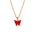 Bohemian golden necklace featuring a vibrant red butterfly pendant for women - A3055-RE (Solid Red Butterfly)