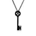 Detail view of black polished key pendant with H-shaped teeth and button design - H-shaped Bit Button Key Necklace (A3341)