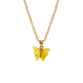Bohemian style gold chain necklace featuring a realistic bright yellow butterfly pendant - A3055-YE (Solid Yellow Butterfly)