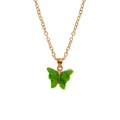 Bohemian gold chain necklace featuring a vibrant emerald green butterfly pendant - A3055-GR (Solid Green Butterfly)