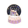 Detail of Let it snow crystal ball enamel pin with winter house and snowy scene - Purple Winter House (C2347-7)