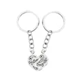 Polished silver heart puzzle keychain set with Mother and Daughter engraved lettering - D1381-Silver Mother Daughter Puzzle Heart / Silver