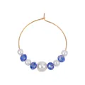 Detailed view of gold hoop earring with white pearls and blue faceted bead accents - Blue And White Pearl Ring (Z1312-2)