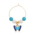 Golden hoop earrings with blue and white pearls and a butterfly enamel pendant - Butterfly Pendant Style (Z1312-3)