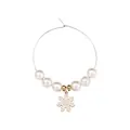 Christmas wine glass charm with gold metal hoop, white pearls and snowflake pendant - Snowflake Style (Z1311-5)
