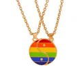Rainbow Yin Yang necklaces set with gold-plated chains and colorful drip oil pendants - Gold Rainbow Tai Chi (A3067)
