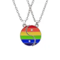 Rainbow Yin Yang puzzle necklaces set with colorful enamel pendants for couples and pride - Rainbow Yin Yang Stitching (A2873)