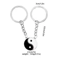 Yin Yang Tai Chi couple keychain set in black and white enamel with size specifications - Silver Black & White(D1385-3-SI)