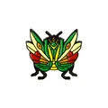 Vibrant enamel insect brooch pin featuring artistic symmetrical moth design in green and gold - Green Yellow Red Mantis Shape (C2354-5)