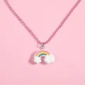 Rosa Perlenkette für Kinder mit glitzerndem Regenbogen und weißen Wolkenanhänger - Regenbogen Wolke Stil (A3046-6)