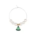 Silver hoop wine glass charm with white pearls and a green knit hat pendant - Green Knit Hat Style (Z1311-1)