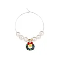 Christmas wine glass charm with white pearls and a festive wreath pendant ring - Christmas Wreath Style (Z1311-3)