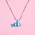 Detail of silver ball chain necklace with a blue striped cartoon fish pendant for kids - Blue Striped Fish Style (A3046-1)