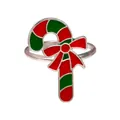 Macro detail of Christmas candy cane napkin ring with red bow on a silver metal band - Candy Cane with Bow (Z1092-3) / Z1092-3