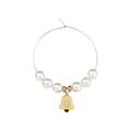 Christmas wine glass charm with white pearls and a yellow snowflake bell pendant - Snowflake Bell Style (Z1311-6)