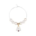 Christmas beaded wine glass charm with white Christmas tree pendant and faux pearls - White Christmas Tree Style (Z1311-7-WH)