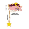 Pink whale enamel brooch with purple nebula, moon, and golden star chain detail - Pink Whale With Yellow Star Pendant / Pink (C2361-2)