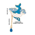 Blue enamel whale pin with water drop pendant and gold accents, measuring 3.1x3.2cm - Blue Whale With Blue Droplet Pendant / Blue (C2361-3)