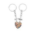 Zweiteilige Best Friends Herz-Schlüsselanhänger mit bunten Pailletten in Silber - Bunte Sternpailletten Stil (D1391-10-CO)