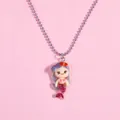 Children mermaid necklace with purple hair and pink glitter tail on purple bead chain - Purple Hair Mermaid Style (A3046-4)