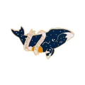 Cartoon whale enamel brooch in deep blue with gold trim and Believe in Yourself text - Dark Blue Whale BELIEVE Style (C2363-4)
